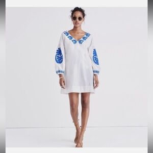 Madewell Blanca blue and white embroidered dress